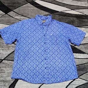 ARIAT BLUE PATTERNED EMBROIDERED BUTTON-DOWN SHORT-SLEEVE SHIRT XL WESTERN